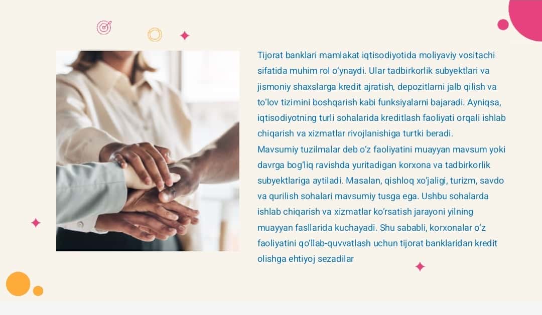 Tijorat banklarining mavsumiy tuzilmalarga kreditlash