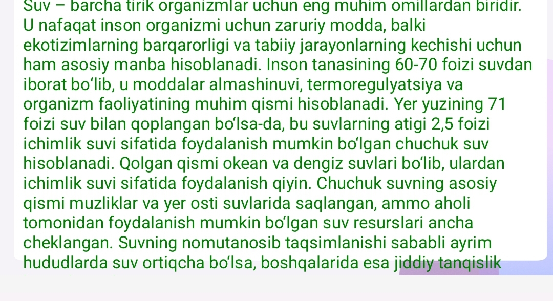 Suv va undan oqilona foydalanish