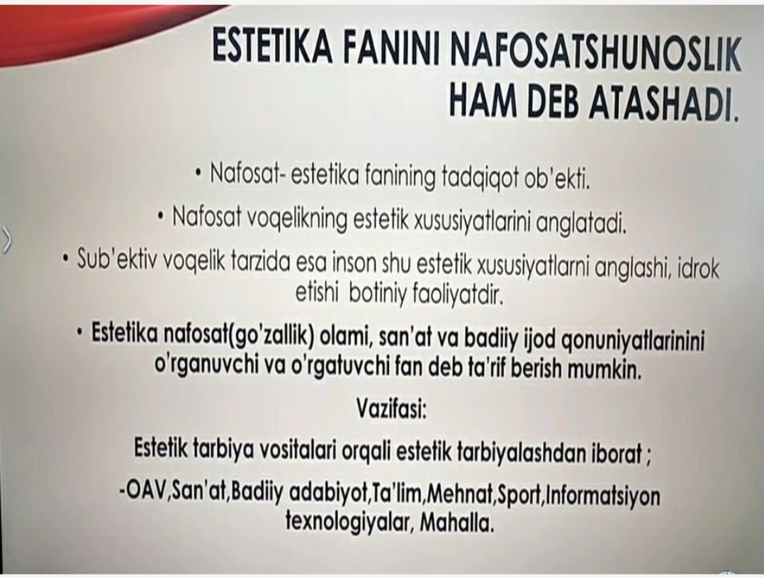 Mavzu: Estetika falsafasi va pedagogika mutanosibligi