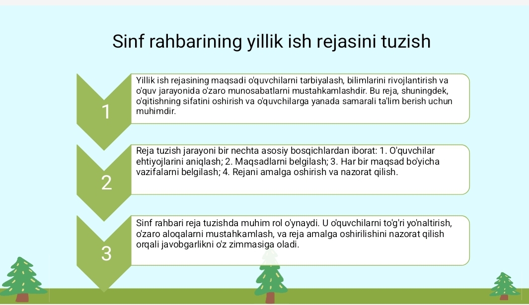 Sinf rahbarining namunali yillik ish rejasini tuzish metodikasi