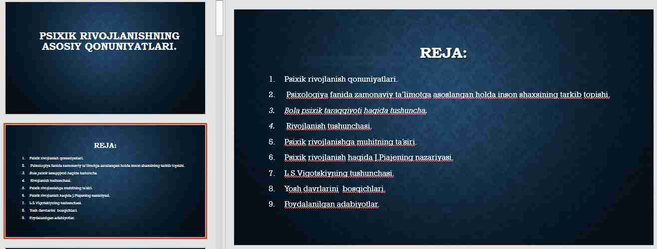 psixik rivojlanishning asosiy qonuniyatlari.