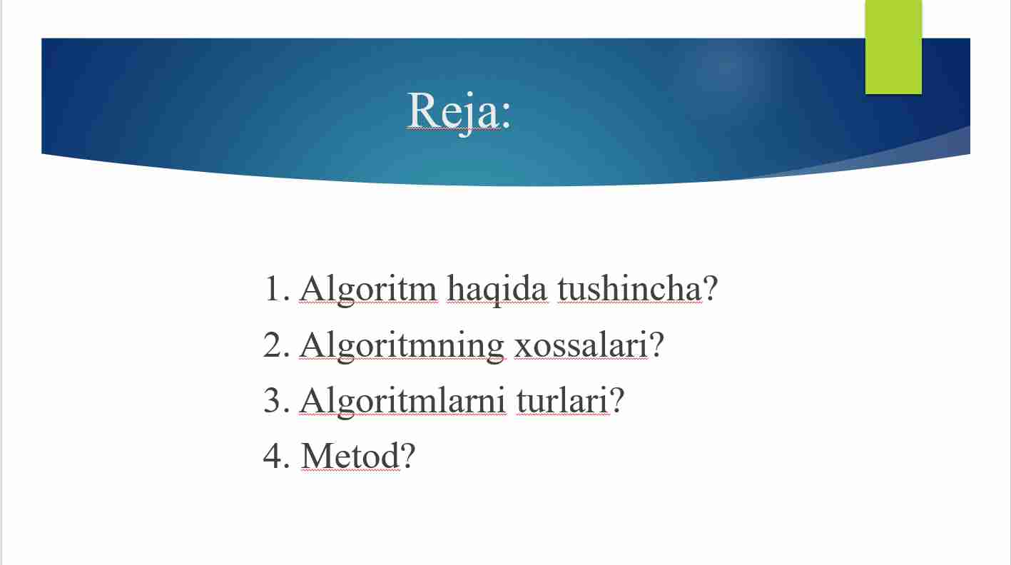 Algoritmlar va ular bilan ishlash 2