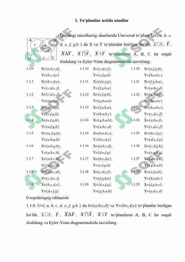 To‘plamlar ustida amallar