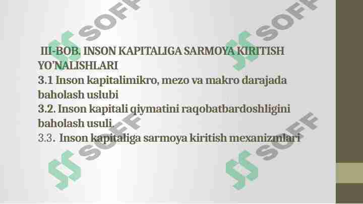 INSON KAPITALIGA SARMOYA KIRITISH YO’NALISHLARI