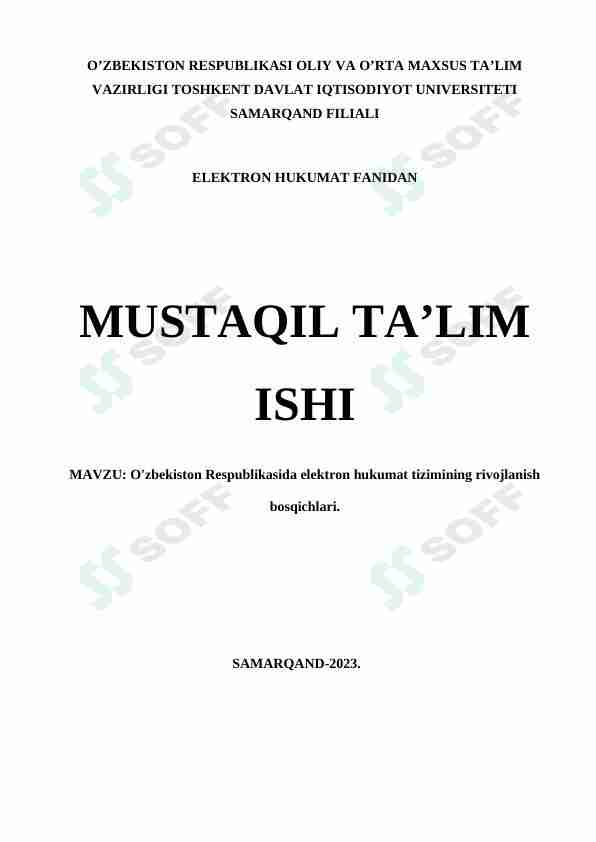 O'zbekiston Respublikasida elektron hukumat tizimining rivojlanish