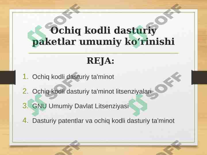 Ochiq kodli dasturiy paketlar umumiy koʻrinishi