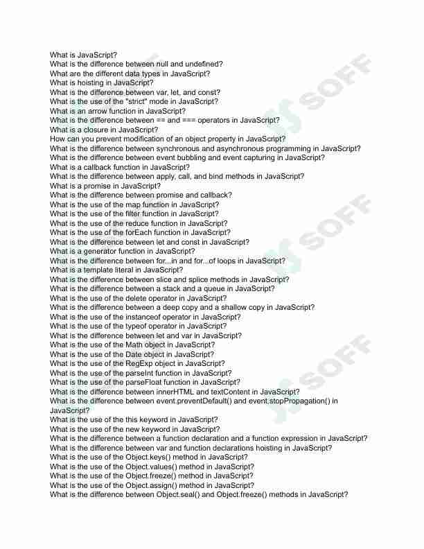 50 JavaScript interview questions in Java Script