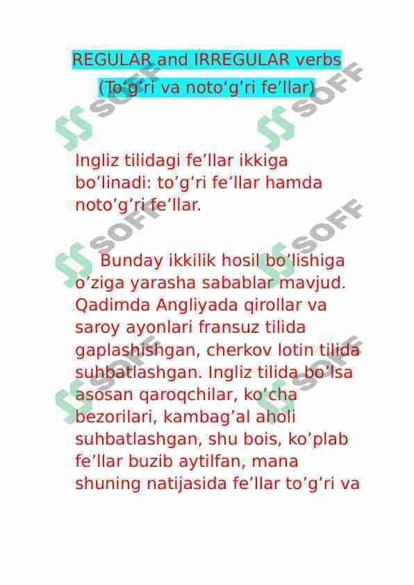To'g'ri va noto'g'ri fe'llar | Regular and irregular verbs