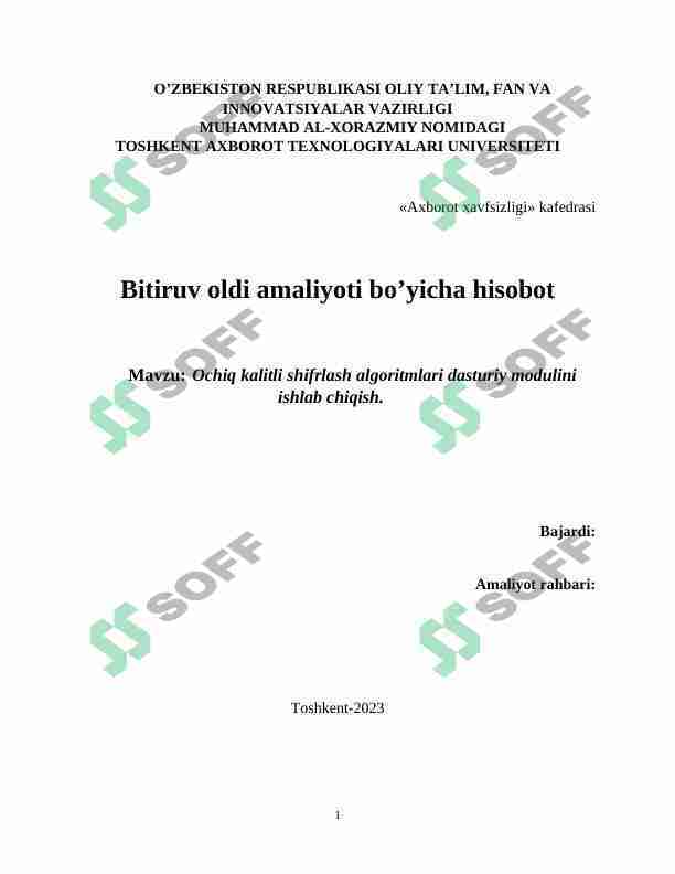Ochiq kalitli shifrlash algoritmlari dasturiy modulini ishlab chiqish