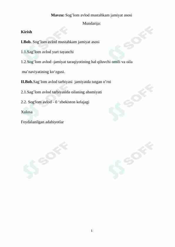 Sog'lom avlod mustahkam jamiyat asosi