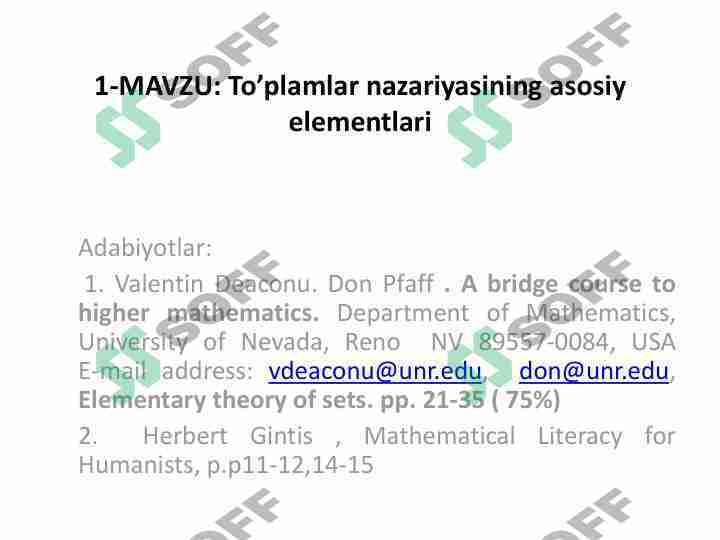 To’plamlar nazariyasining asosiy elementlari