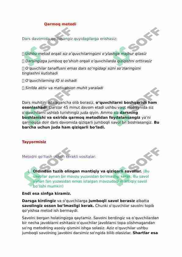 Qarmoq metodi pedagogika oʻqituvchilar uchun