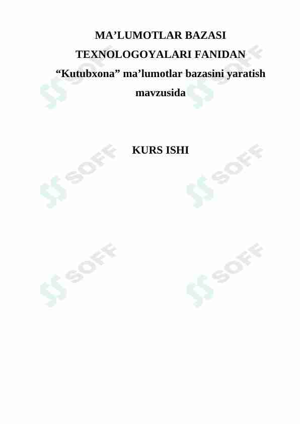 Kutubxona ma’lumotlar bazasini yaratish
