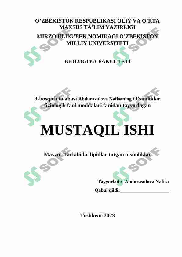 Tarkibida lipidlar tutgan o’simliklar