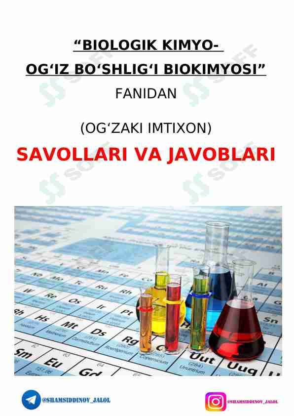 BIOKIMYO FANIDAN IMTIXON SAVOLLARIGA JAVOBLAR
