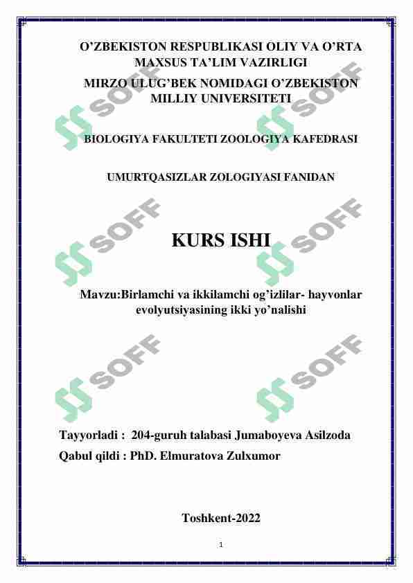 Birlamchi va ikkilamchi og’izlilar- hayvonlar evolyutsiyasining ikki yo’nalish