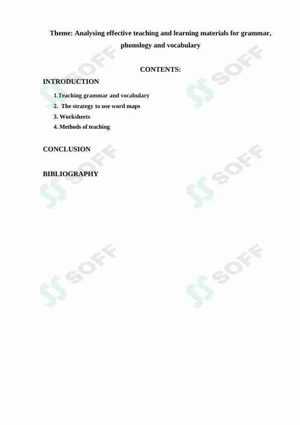 Analysing effective teaching and learning materials for grammar, phonology and vocabulary