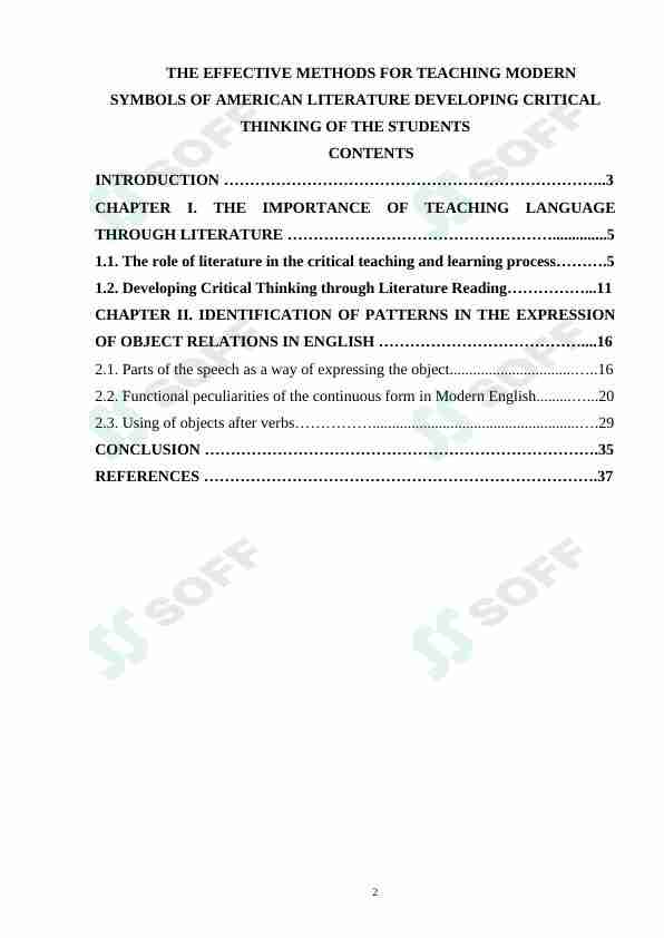 THE EFFECTIVE METHODS FOR TEACHING MODERN SYMBOLS OF AMERICAN LITERATURE DEVELOPING CRITICAL THINKING OF THE STUDENTS