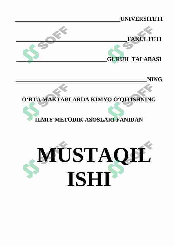 KIMYO FANI O'QITISH METODIKASI