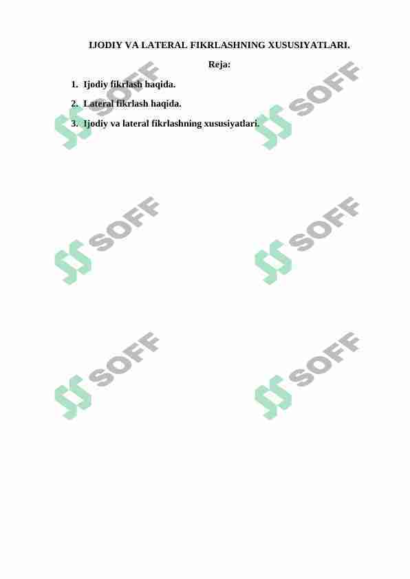 IJODIY VA LATERAL FIKRLASHNING XUSUSIYATLARI.