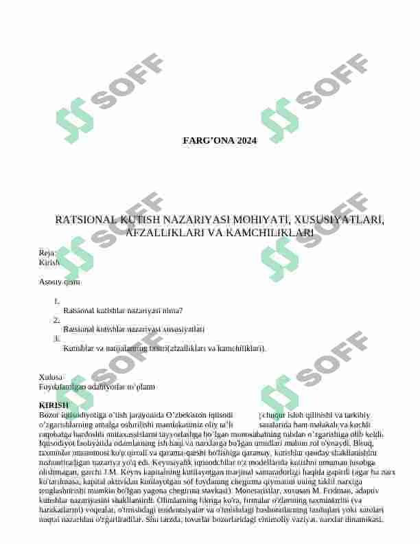 ratsional kuch nazariyasi mohiyati, xususiyatlari, afzalliklari va kamchiliklari