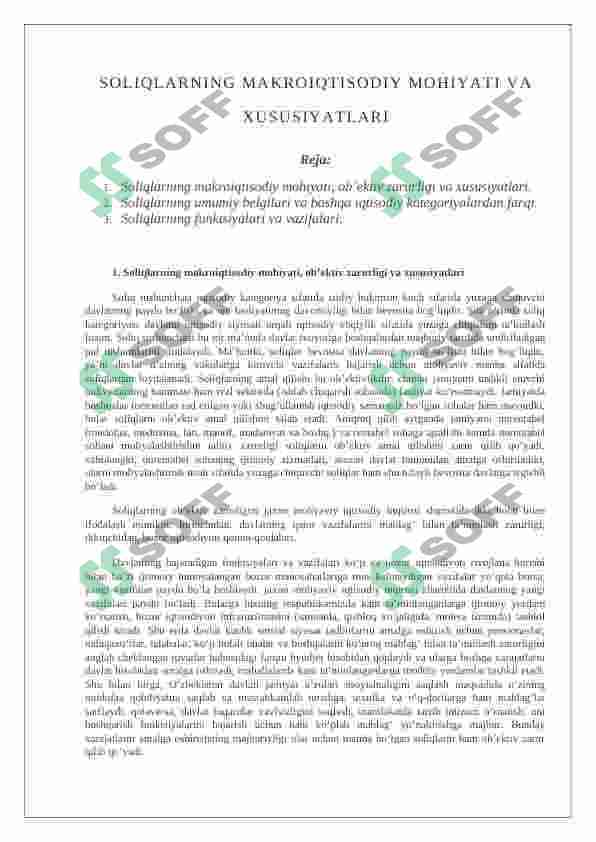 soliqlarning makroiqtisodiy mohiyati va xususiyatlari