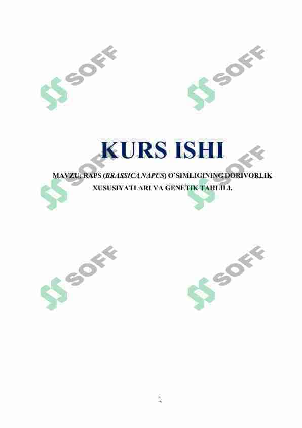 RAPS (BRASSICA NAPUS) O'SIMLIGINING DORIVORLIK XUSUSIYATLARI VA GENETIK TAHLILI