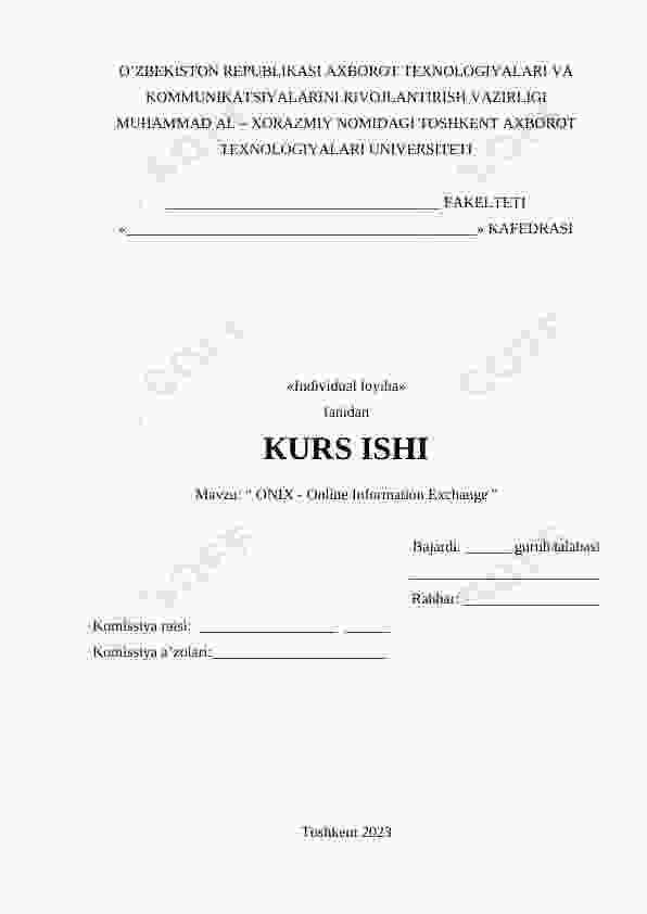 ONIX - Online Information Exchange | Kurs ishi