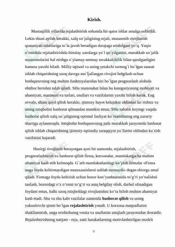 Industrial iqtisodiyot. Rejalashtirish va bashorat qilishning ahamiyati