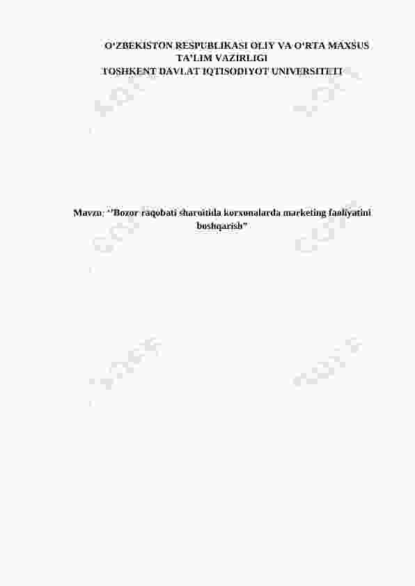 Bozor raqobati sharoitida korxonalarda marketing faoliyatini boshqarish