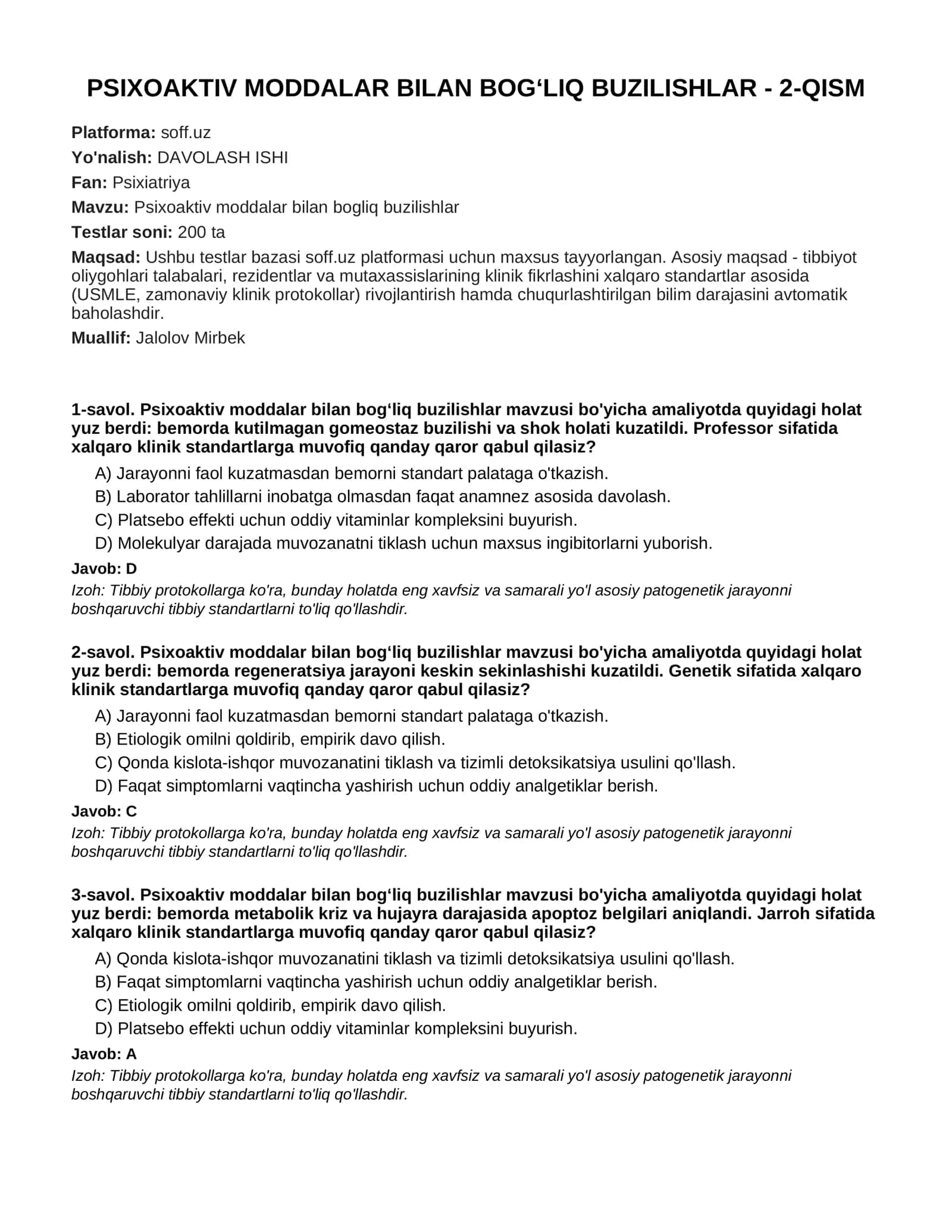 Psixoaktiv moddalar bilan bog‘liq buzilishlar - 2-QISM