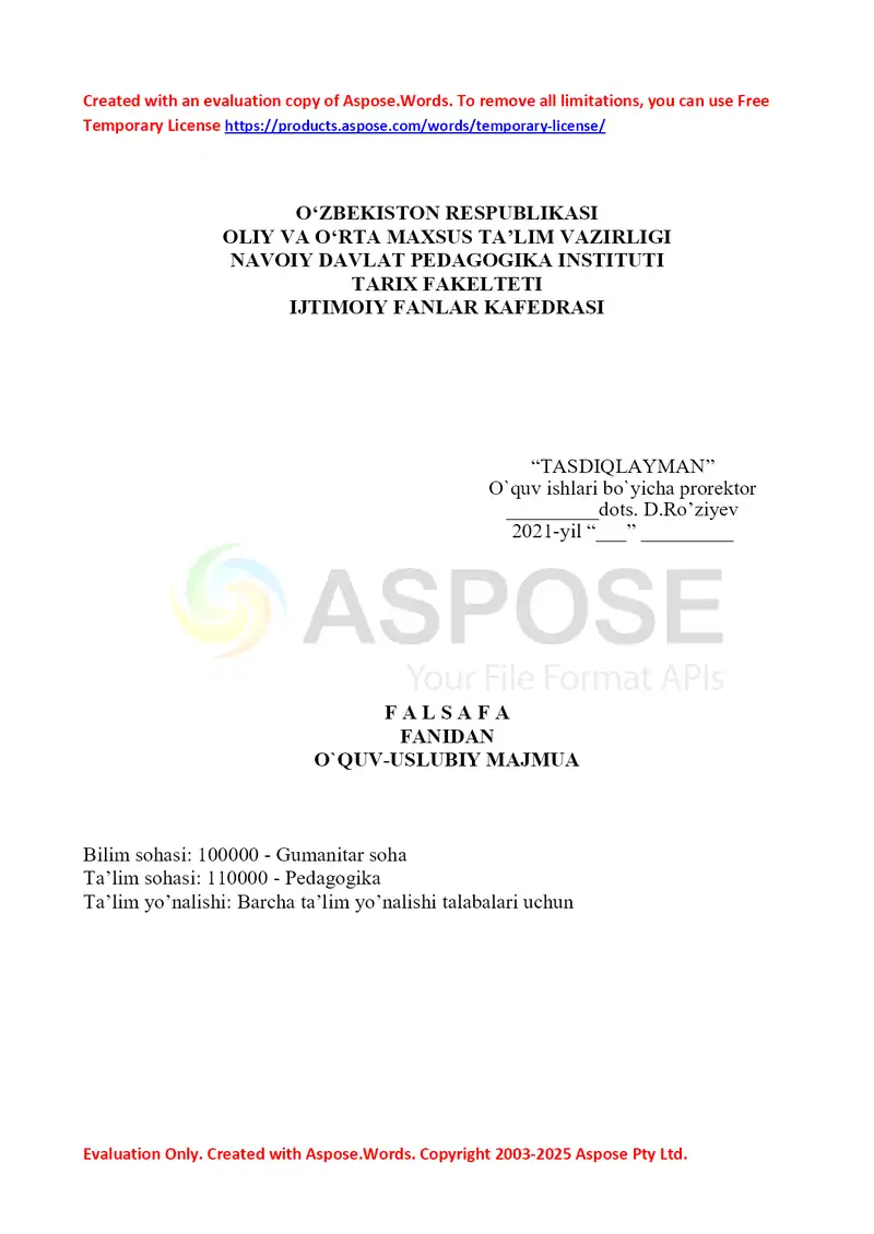 Falsafa fanidan o‘quv-uslubiy majmua