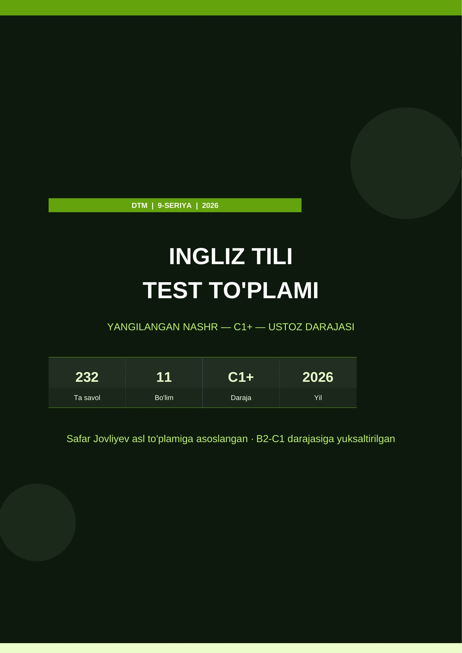 DTM INGLIZ TILI — 9-SERIYA | C1+ — Ustoz Darajasi | 2026