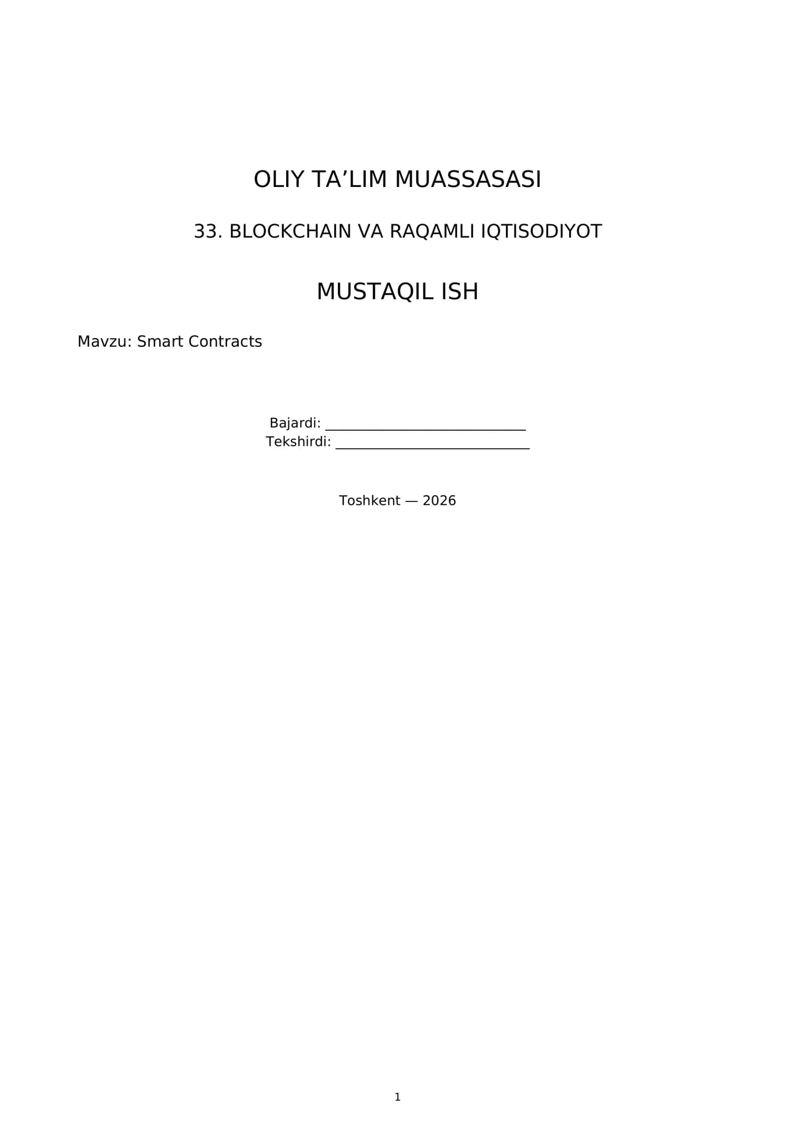 33. BLOCKCHAIN VA RAQAMLI IQTISODIYOT MUSTAQIL ISH