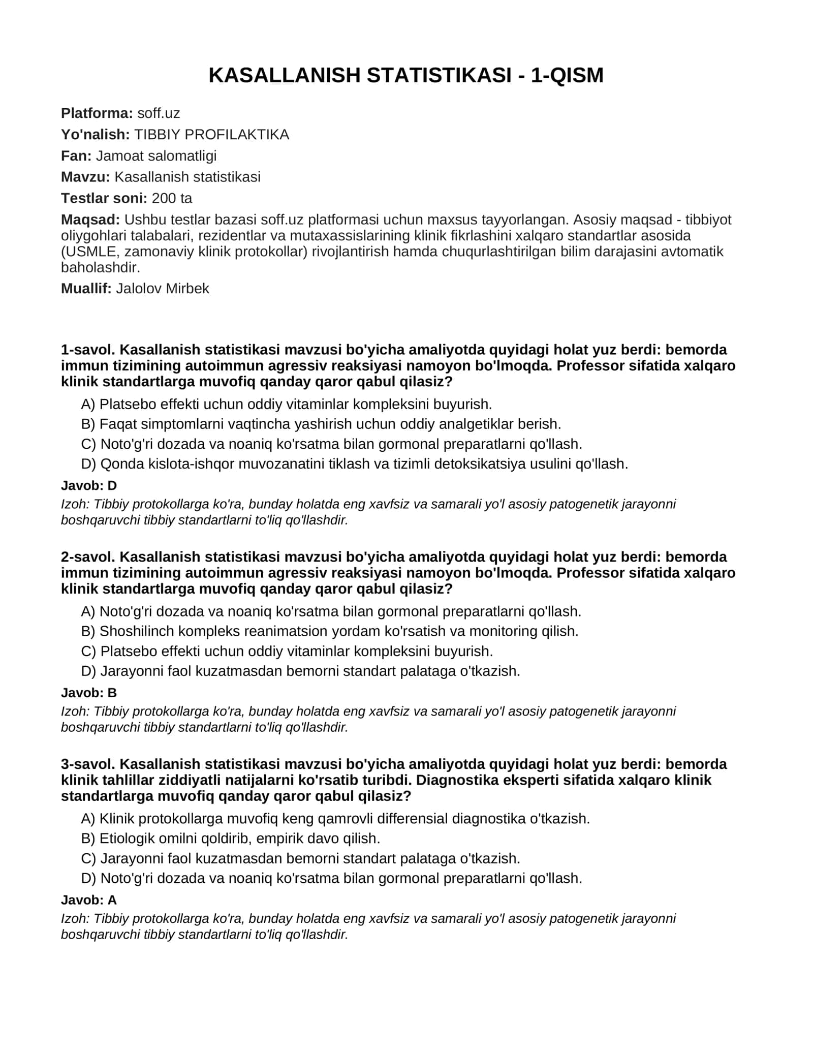KASALLANISH STATISTIKASI - 1-QISM