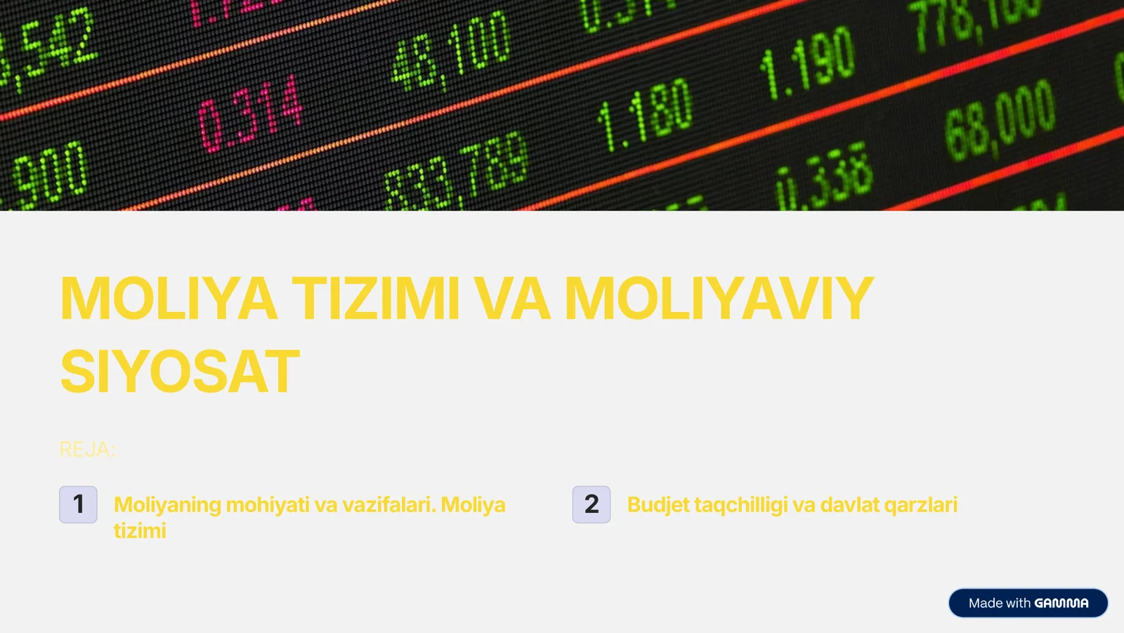 Moliya tizimi va moliyaviy siyosat