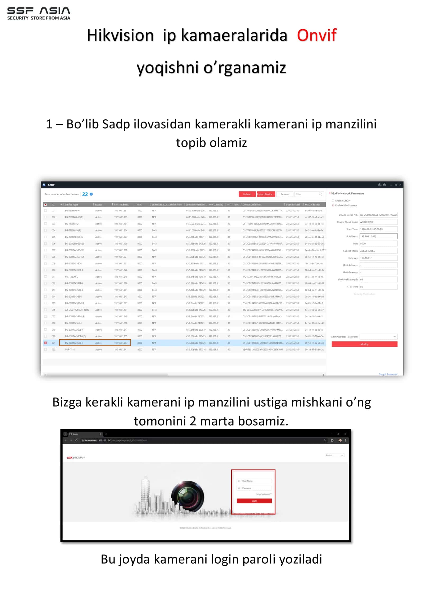 Bo’lib Sadp ilovasidan kamerakli kamerani ip manzilini topib olamiz