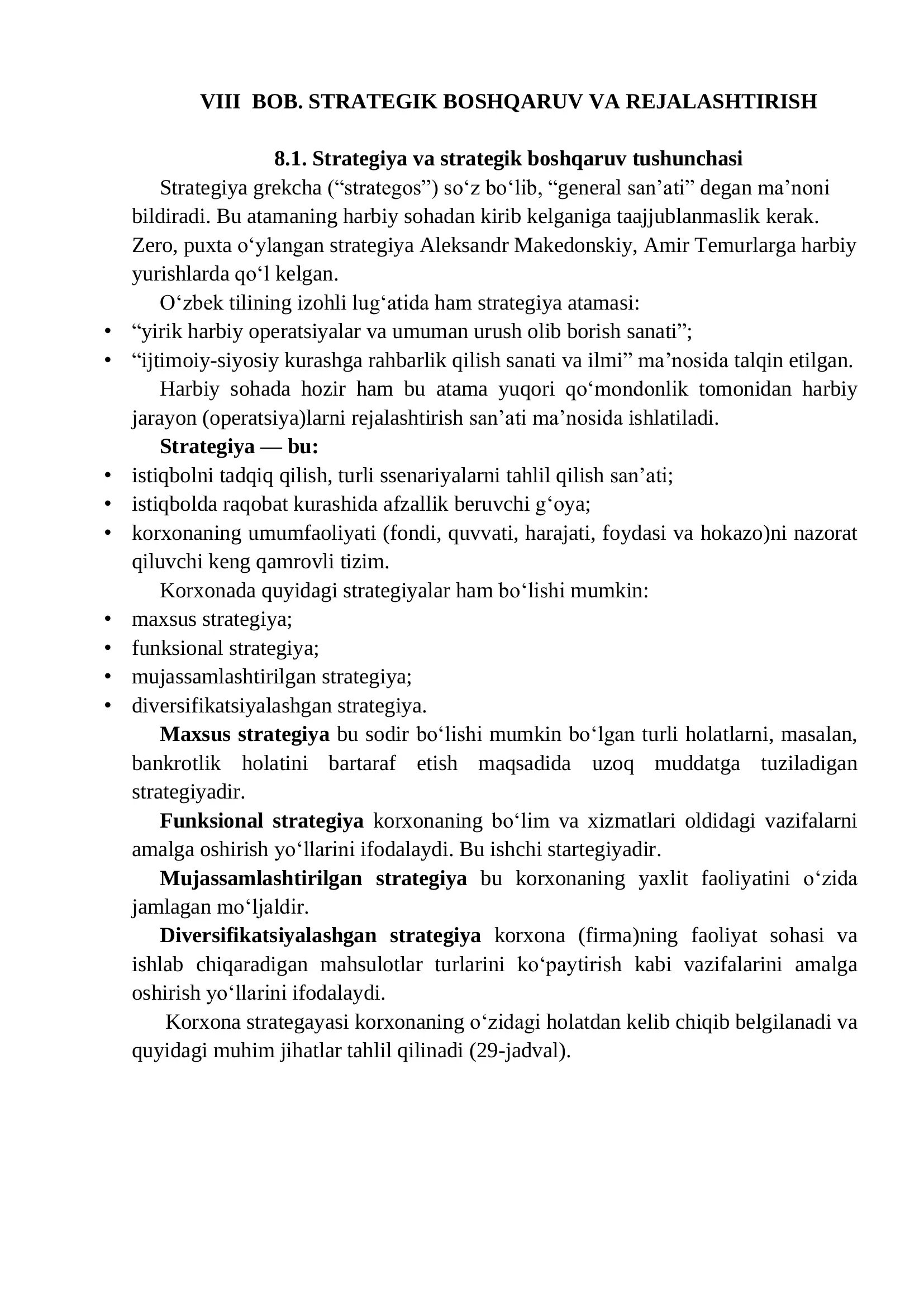STRATEGIK BOSHQARUV VA REJALASHTIRISH
