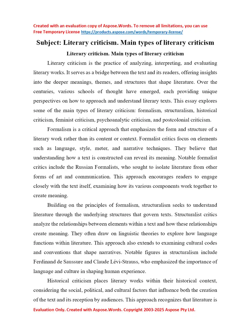 Literary criticism. Main types of literary criticism