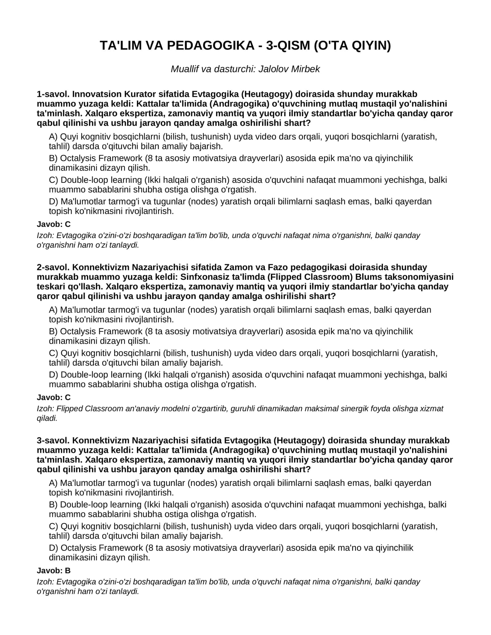 TA'LIM VA PEDAGOGIKA - 3-QISM (O'TA QIYIN)