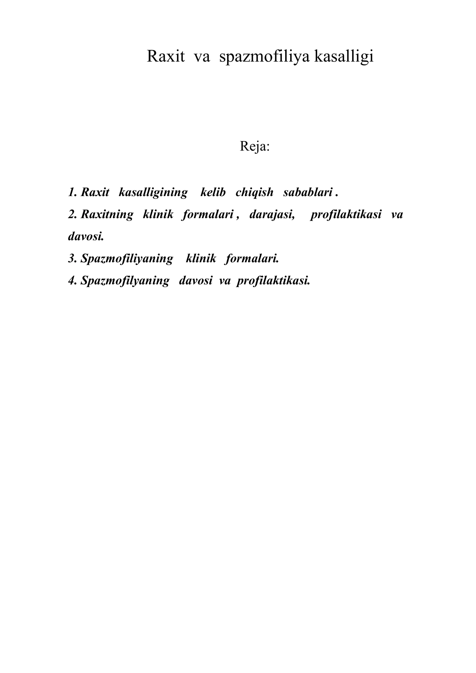 Raxit va spazmofiliya kasalligi