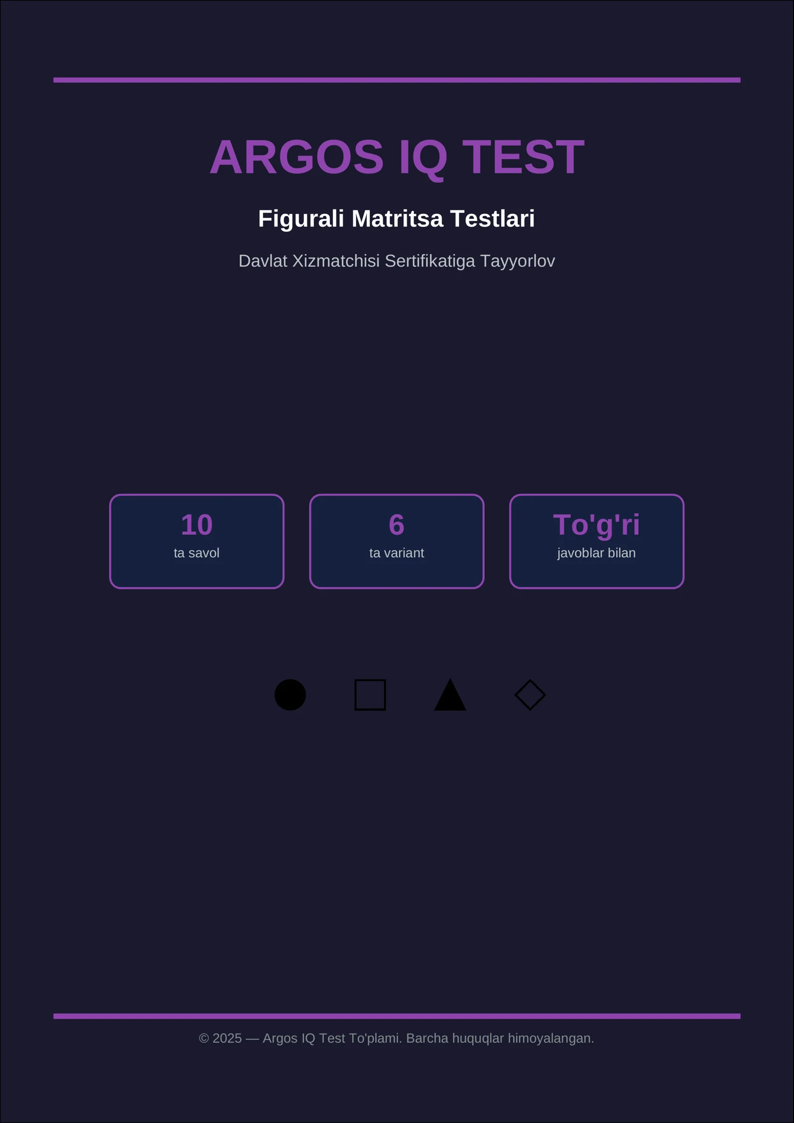 Argos IQ Test | 10 ta Figurali Matritsa | Rasmli | Davlat Xizmatchisi