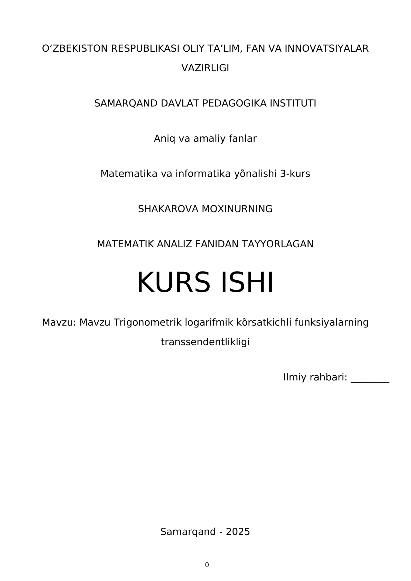 MATAMATIK ANALIZ FANIDAN TAYYORLAGAN KURS ISHI