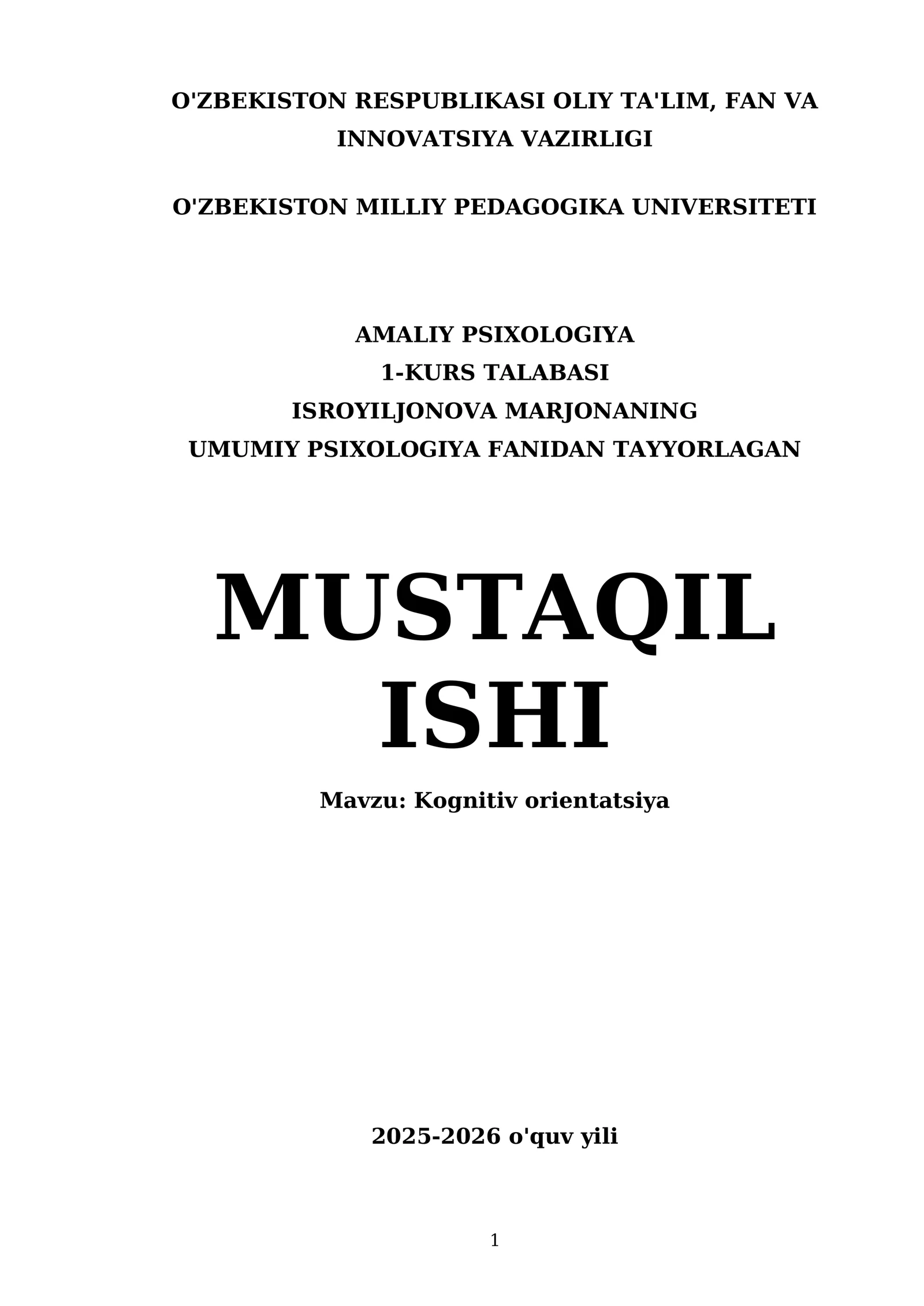 Mustaqil ishi Mavzu: Kognitiv orientatsiya