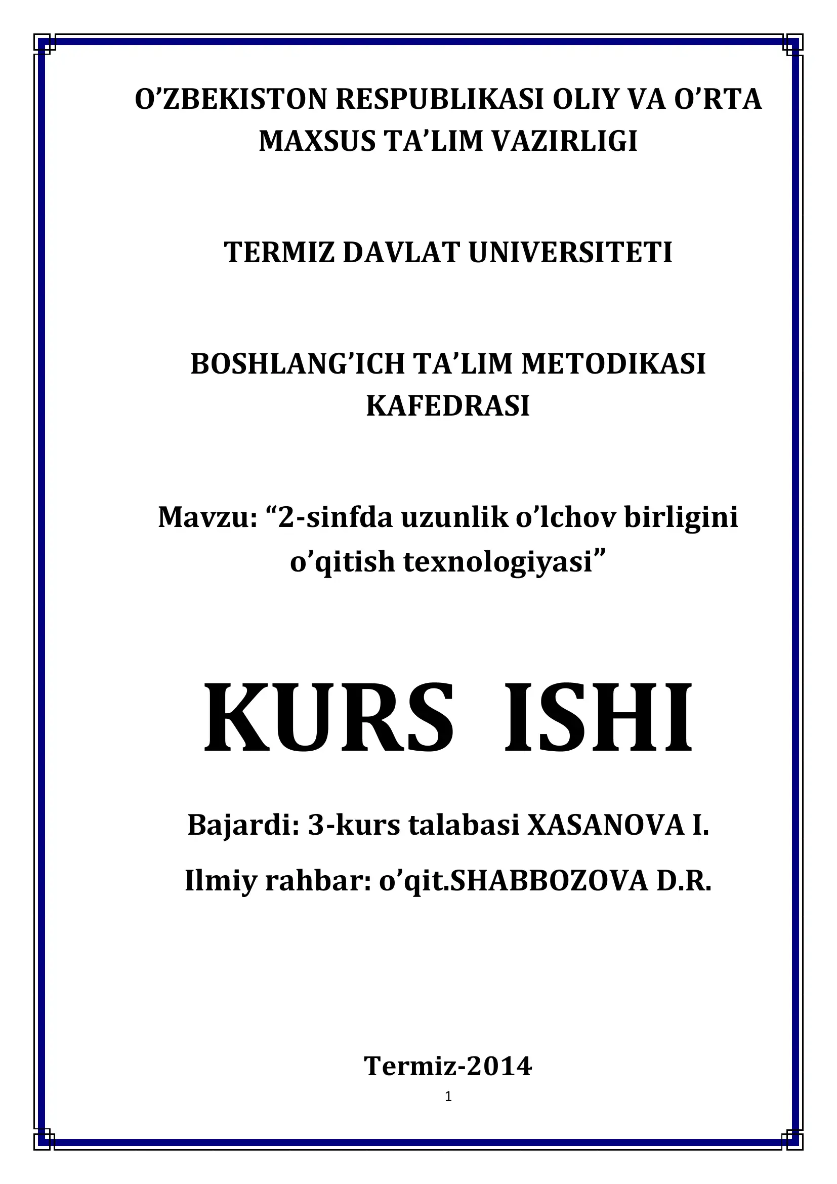 2-sinfda uzunlik o'lchov birligini o'qitish texnologiyasi