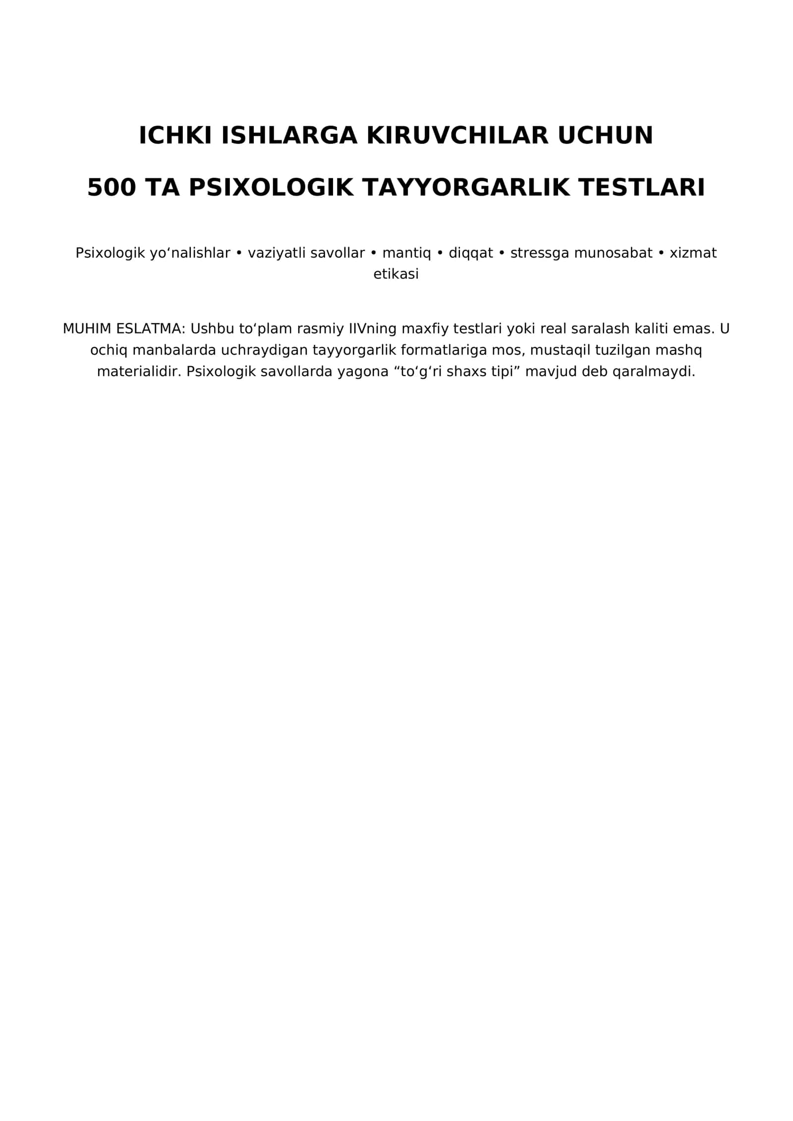 500 TA PSIXOLOGIK TAYYORGARLIK TESTLARI