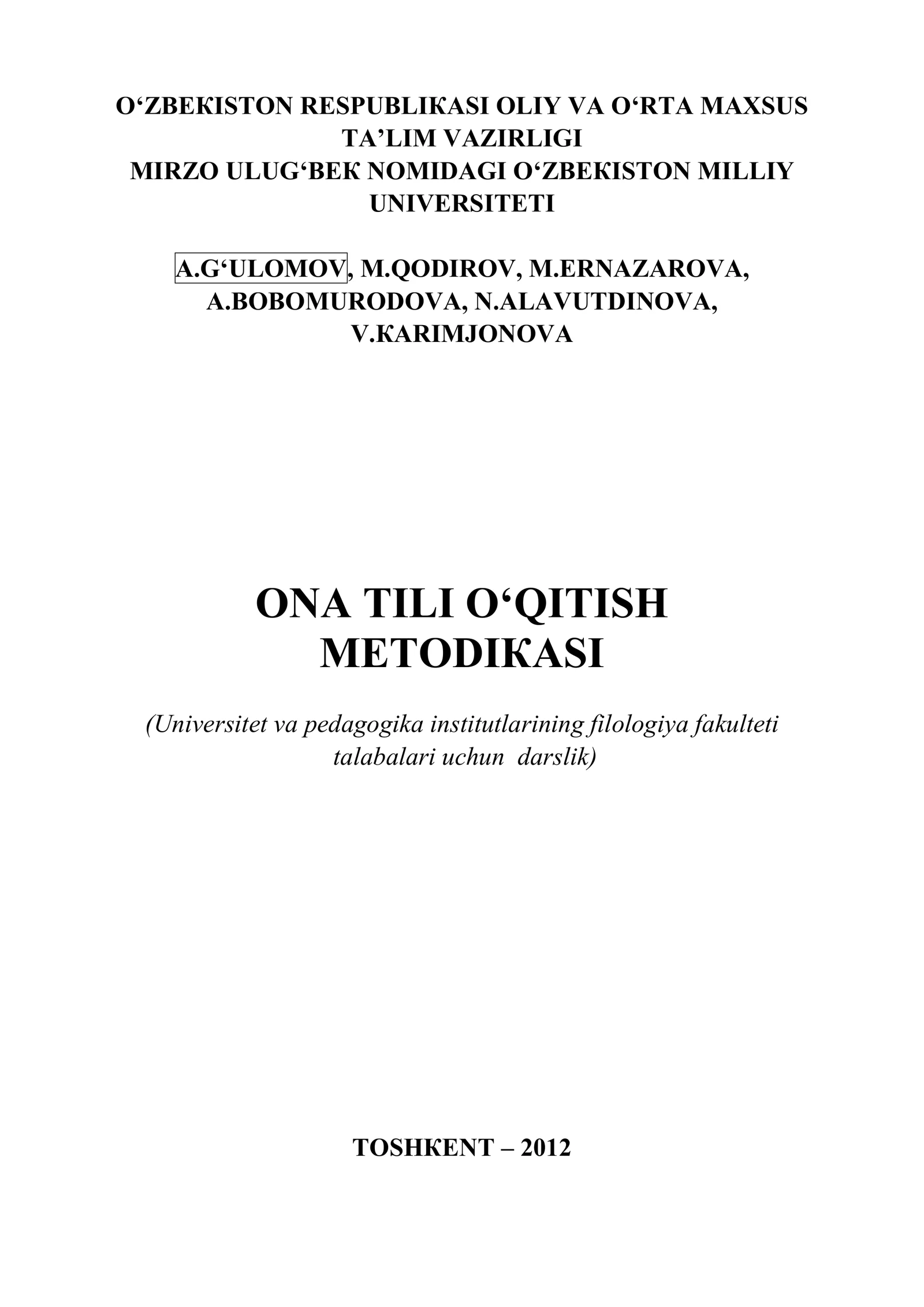 ONA TILI O‘QITISH METODIКASI