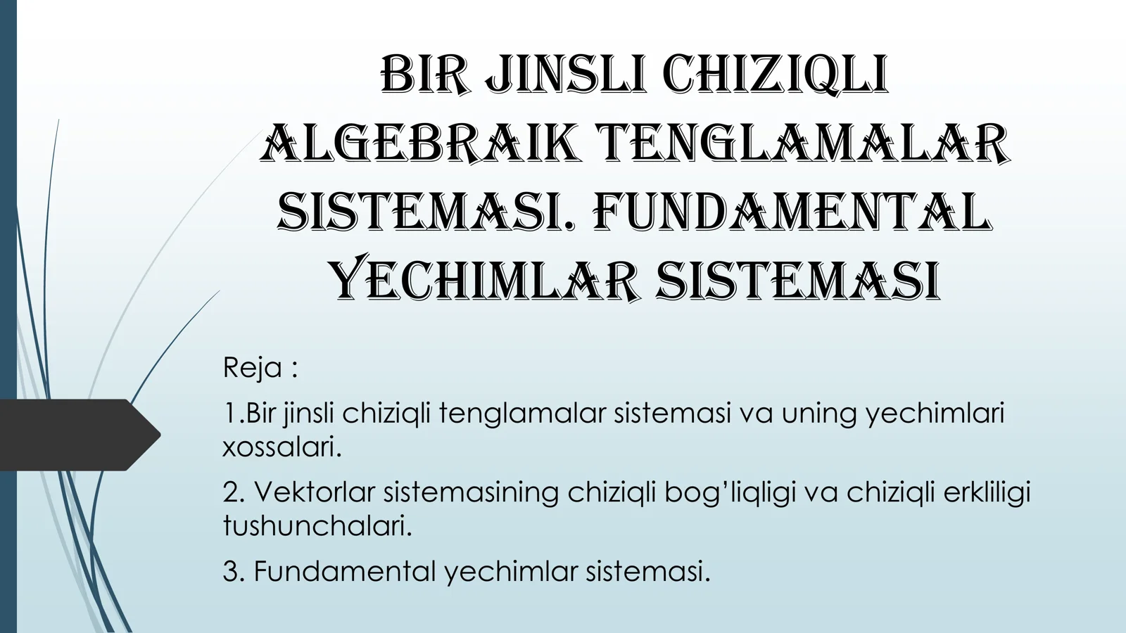 Bir jinsli chiziqli algebraik tenglamalar sistemasi. Fundamental yechimlar sistemasi