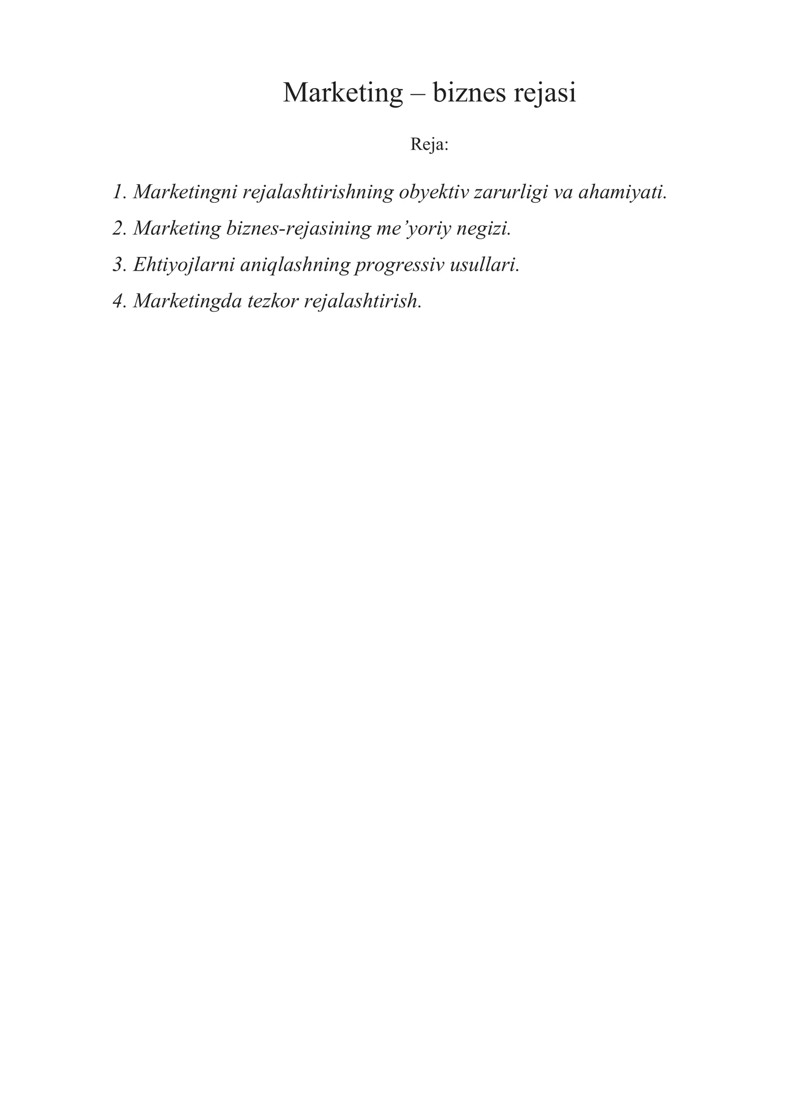 Marketing – biznes rejasi