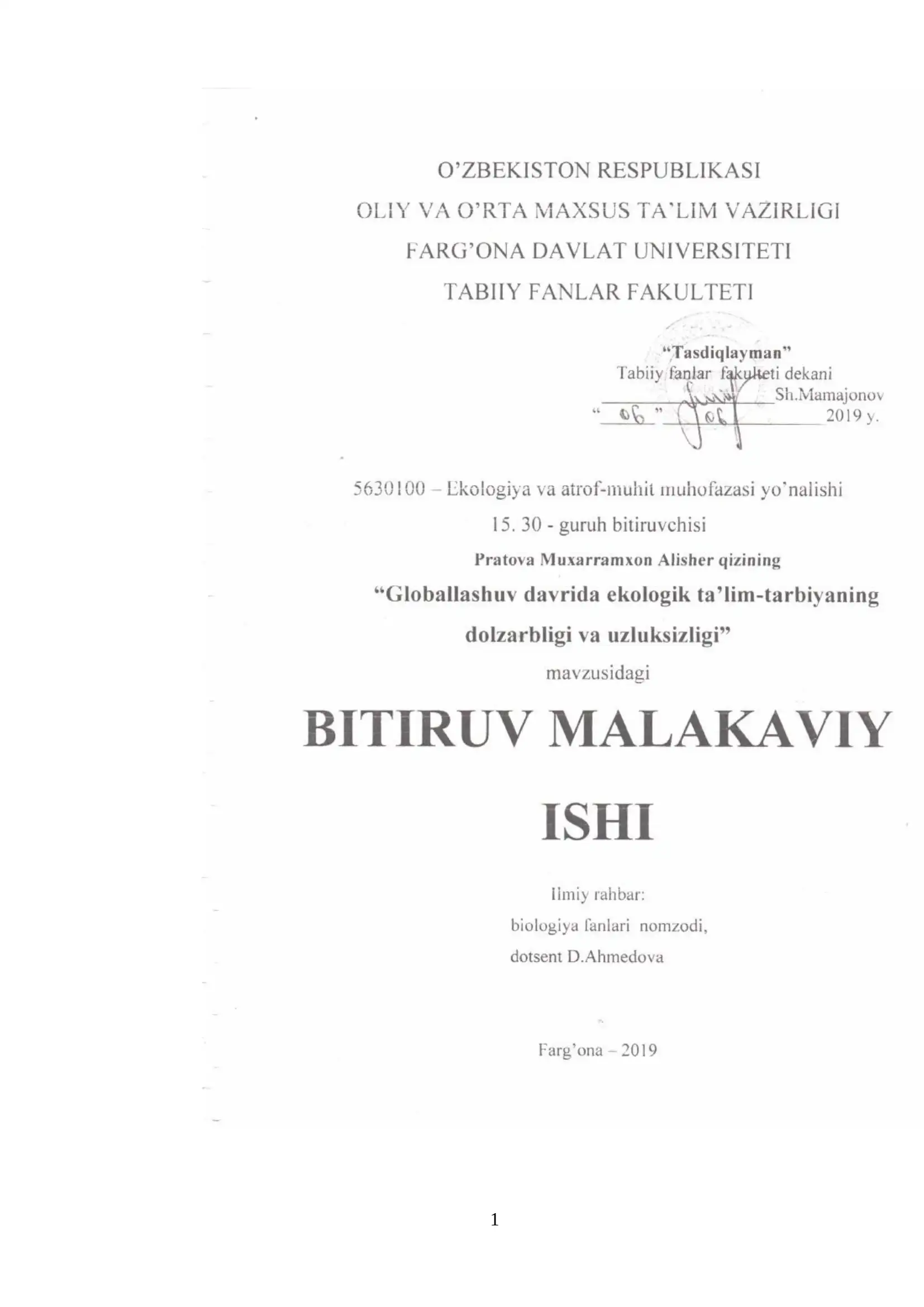 EKOLOGIK TA’LIM-TARBIYA